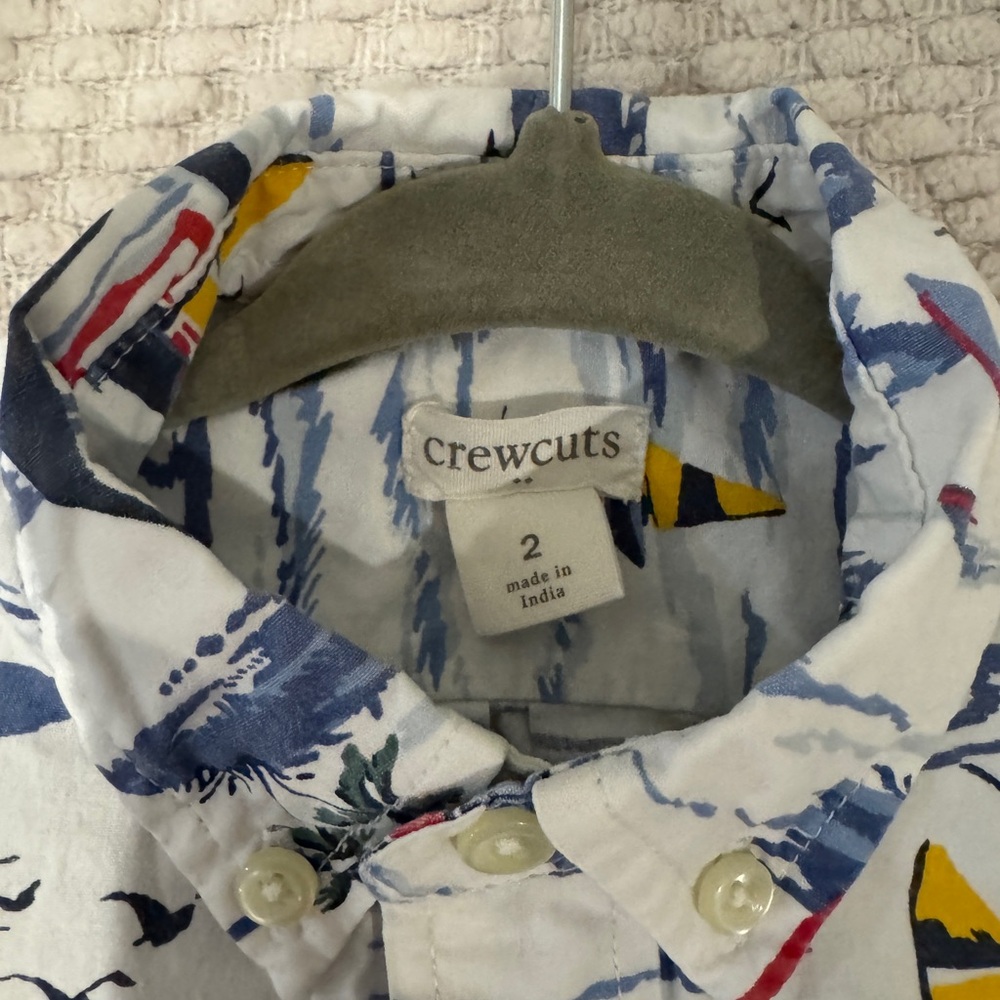 Crewcuts White Sailboat Button-Down Shirt with Blue, Red & Yellow Accents - Picture 2 of 2